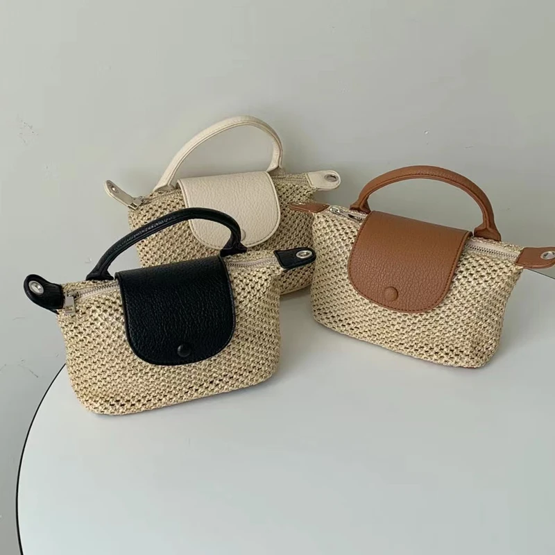 

2022 New Women Straw Handbags Ladies Mini Zipper Tote Bag Korean Style Women Shoulder Crossbody Bag Beach Bag Whole Sale