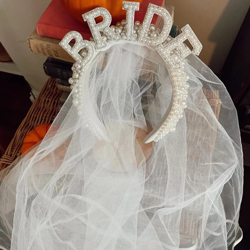 

Pearl Bride Headband Bride to be tiara veil Crown Headband Bachelorette hen Party Bridal Shower wedding engagement favors Gift