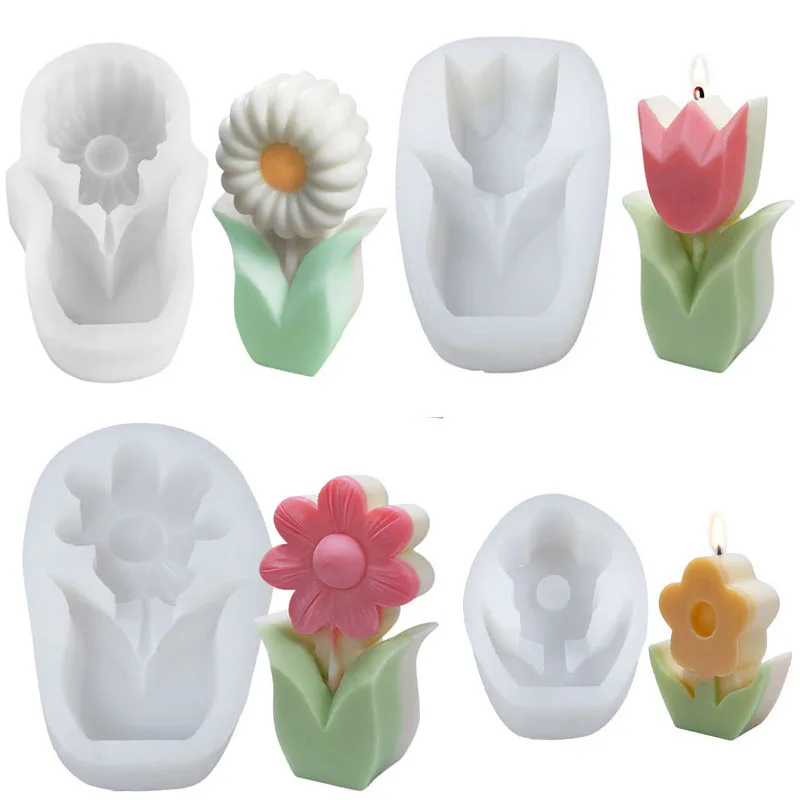 

3D Flower Aromatherapy Candle Mould DIY Tulip Silicone Mold Candle Making Supplies Flower Silicone Molds Flower Soap Molds