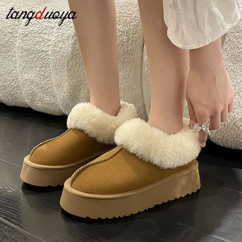 

New Snow Boot Style Short Mini Winter Sheepskin Boots Women Waterproof Natural Wool Ankle Boots Fur Lined Ankle Warm Flat Shoes