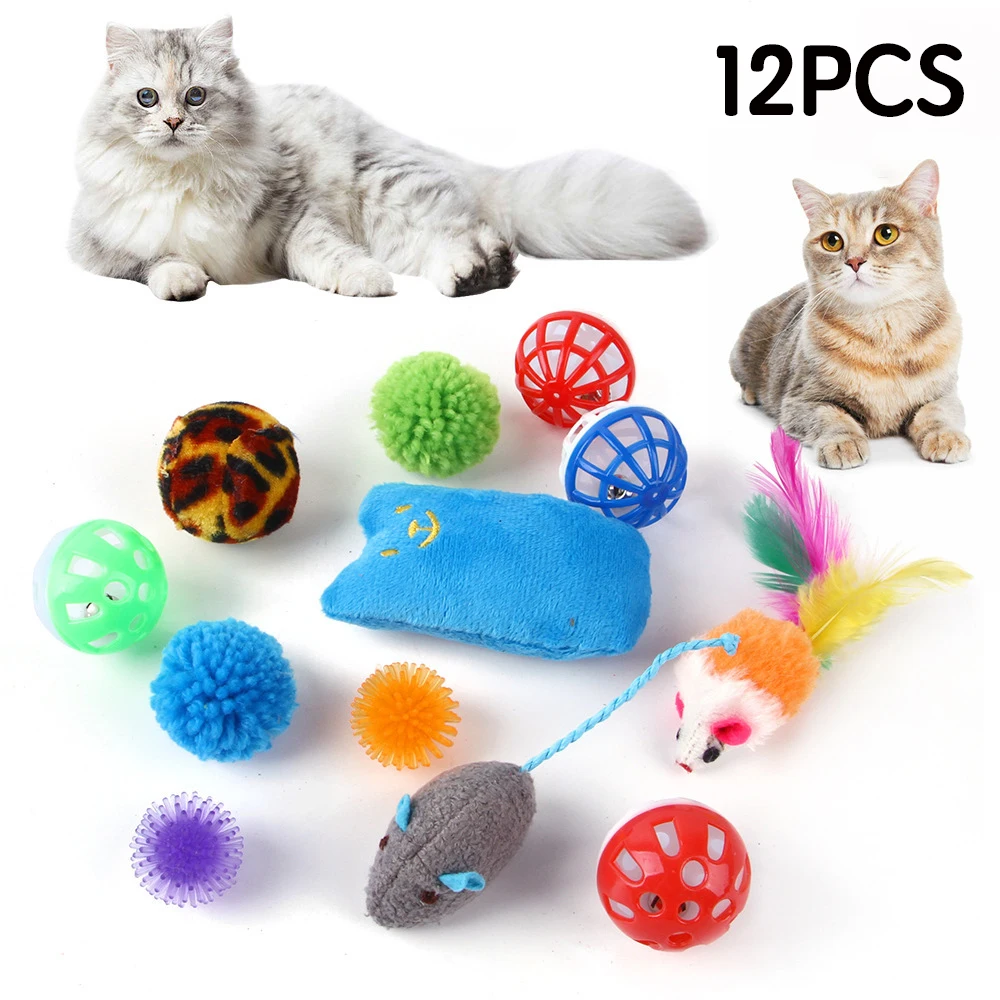 

12Pcs Kitten Cat Toys Set Funny Cat Interactive Plush Balls False Mouse Simulated Mice Cats Supplies Pet Items Free Shipping