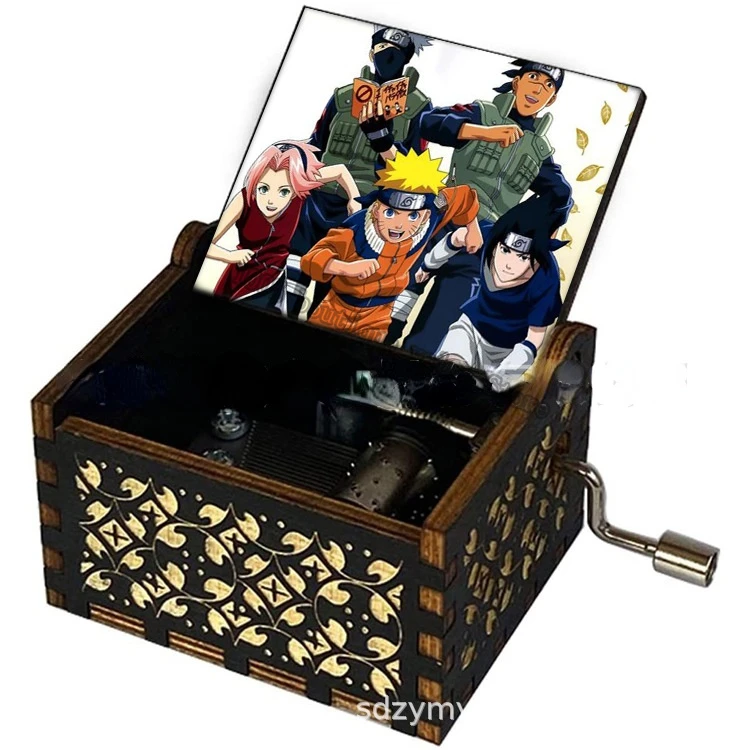Музыкальная шкатулка Наруто деревянная с УФ-гравировкой ручкой детские