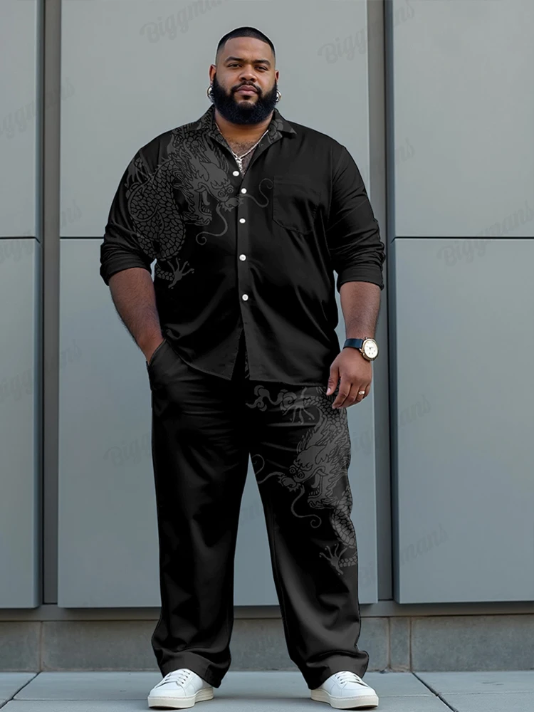 Biggmans 2024 комплект из рубашки и брюк с принтом дракона мужской офисный свободный