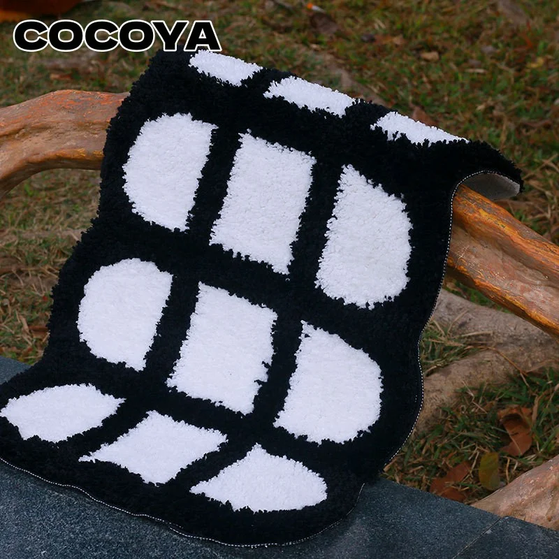 Клетчатый флокирующий ковер мягкие пушистые черно-белые клетчатые коврики для