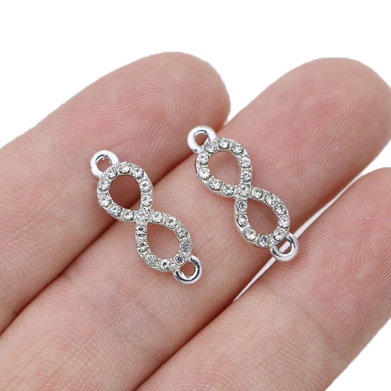 10 шт. посеребренный Кристалл Бесконечность Любовь Шарм соединитель для изготовления ювелирных изделий браслет DIY ожерелье аксессуары 22x8 мм