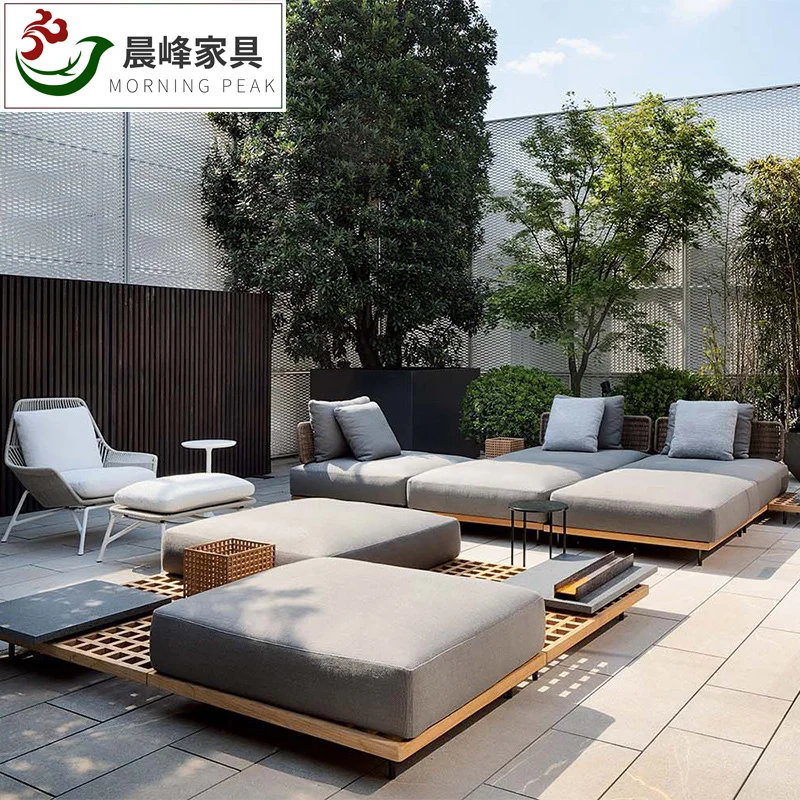 

Nordic outdoor sofa teak rattan sofa rattan furniture hotel outdoor balcony living room leisure chair rattan chair sofa