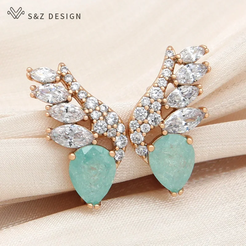 

S&Z DESIGN New Fashion Cubic Zirconia Wing Crystal Drop Earrings For Women Trendy 585 Rose Gold Color Jewelry Anti-allergy Gift