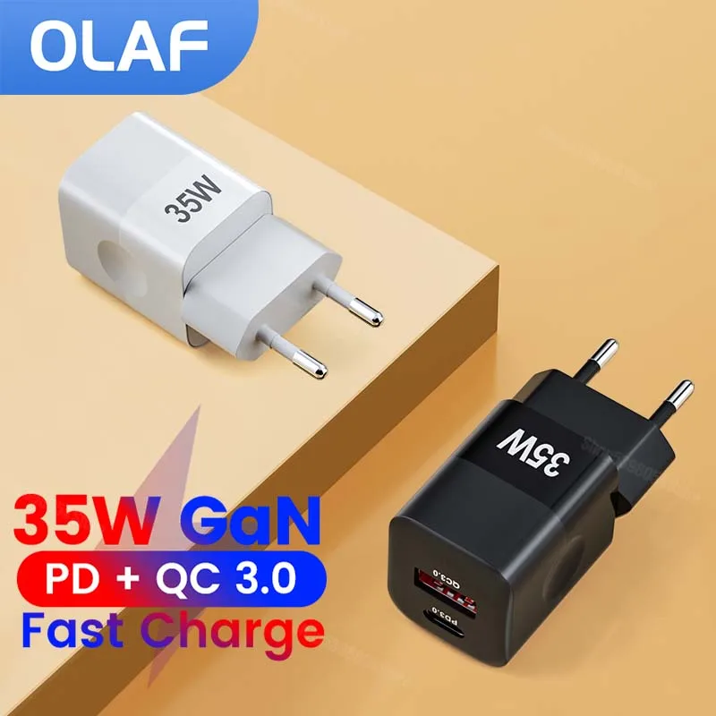 

35W USB GaN Charger Fast Charge QC 3.0 Wall Charging For iPhone 14 13 Samsung Xiaomi 2 Ports EU US Plug Adapter Travel Chargers