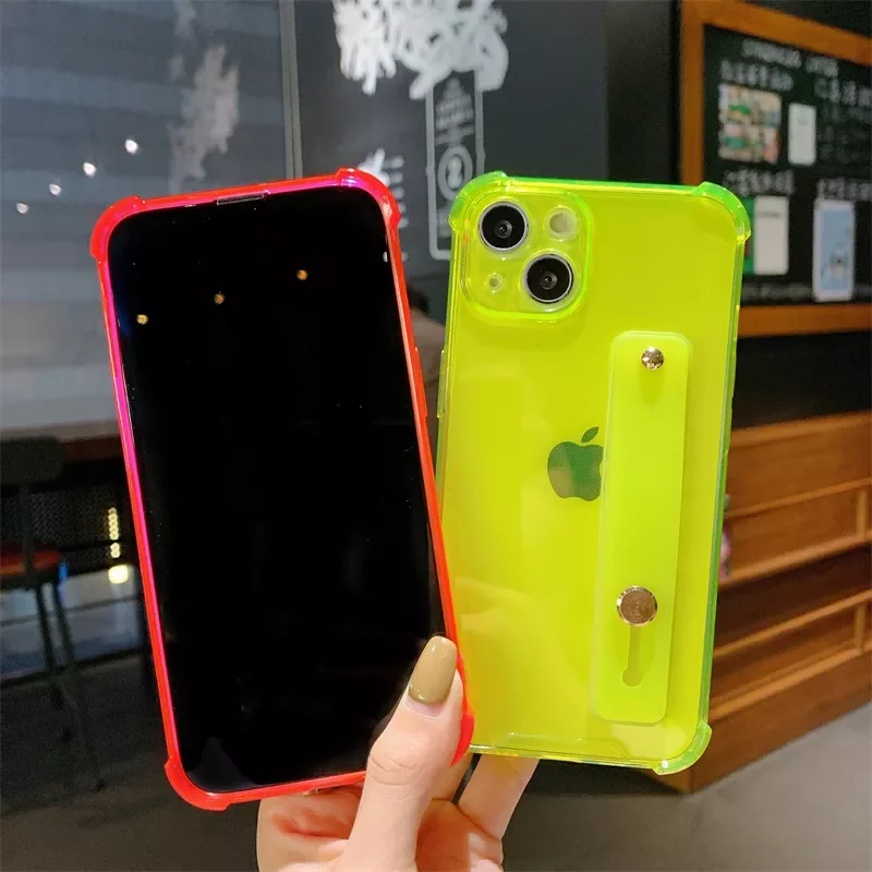 

Free Shipping Strap Clear Phone Case For iPhone 13 12 11 Pro Max XR XS Max 7 8 Plus X 13 Pro Soft TPU Shockproof Stand Holder Ba