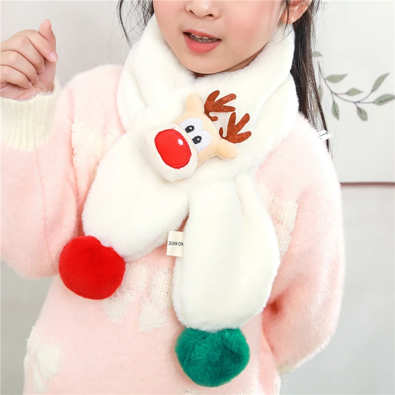 

Scarf For Kid Christmas Cute Elk Neck Scarves Winter Keep Warm Neckerchief Soft Comfortable Plush Neck Scarf With Pom Pom