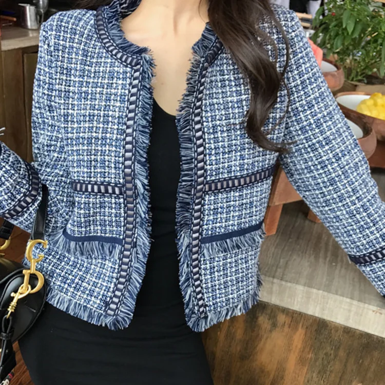 

2021 New Fall Winter Women Fringed Short Coat Jacket Female New Korean Style Loose Plaid Wild Top Cardigan Woman Clothes Coat