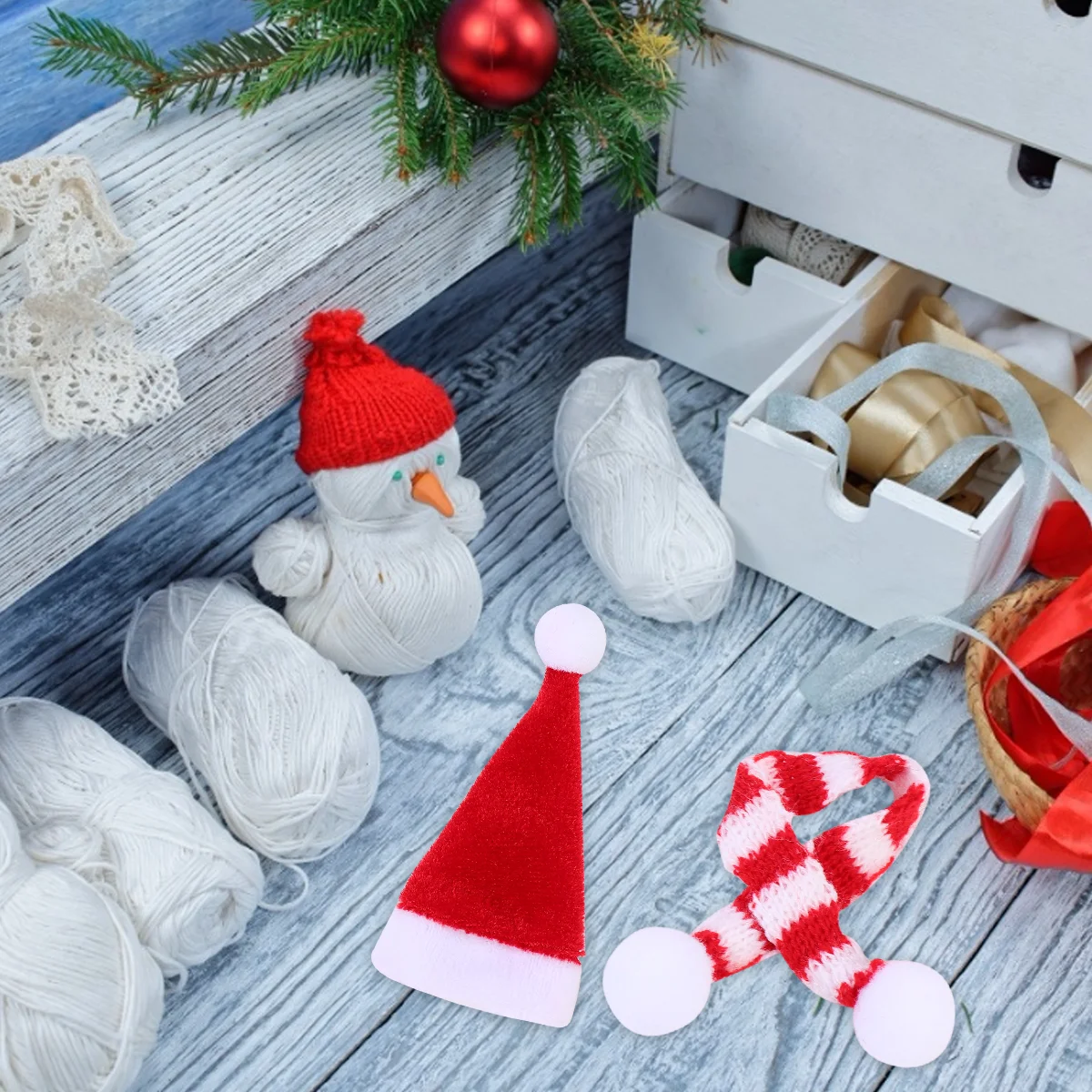 

Christmas Hats Santa Mini Xmas Scarf Decor Knittedornament Hatadornment Small Craftcrafts Decoration Present Cotton Gift