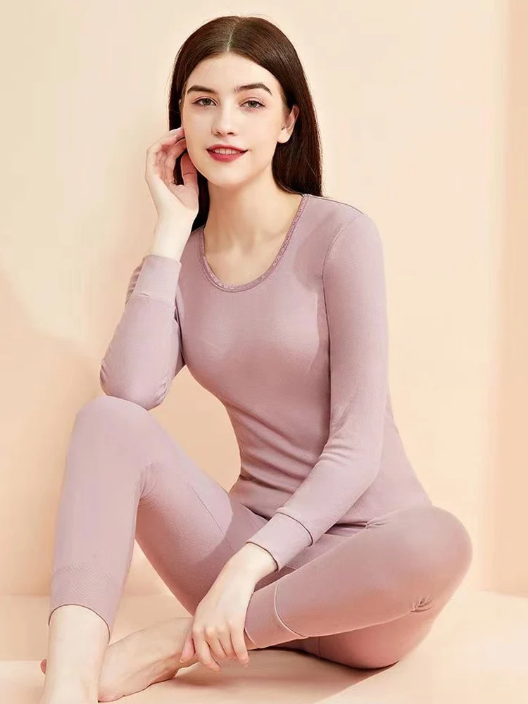 Комплект женского термобелья из 100% хлопка бесшовный топ и штаны эластичные