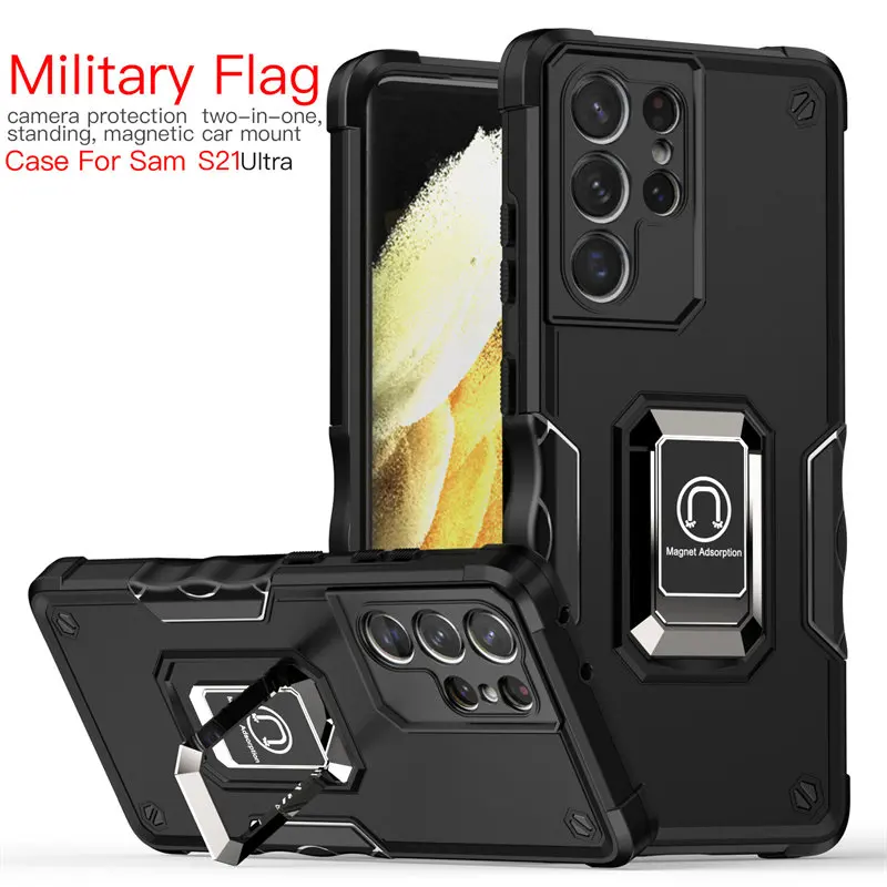 

For Samsung S21 Ultra 5G Case Shockproof Magnetic Metal Aluminum Ring Holder Armor Back Hard Cover for Samsung Galaxy S21Ultra