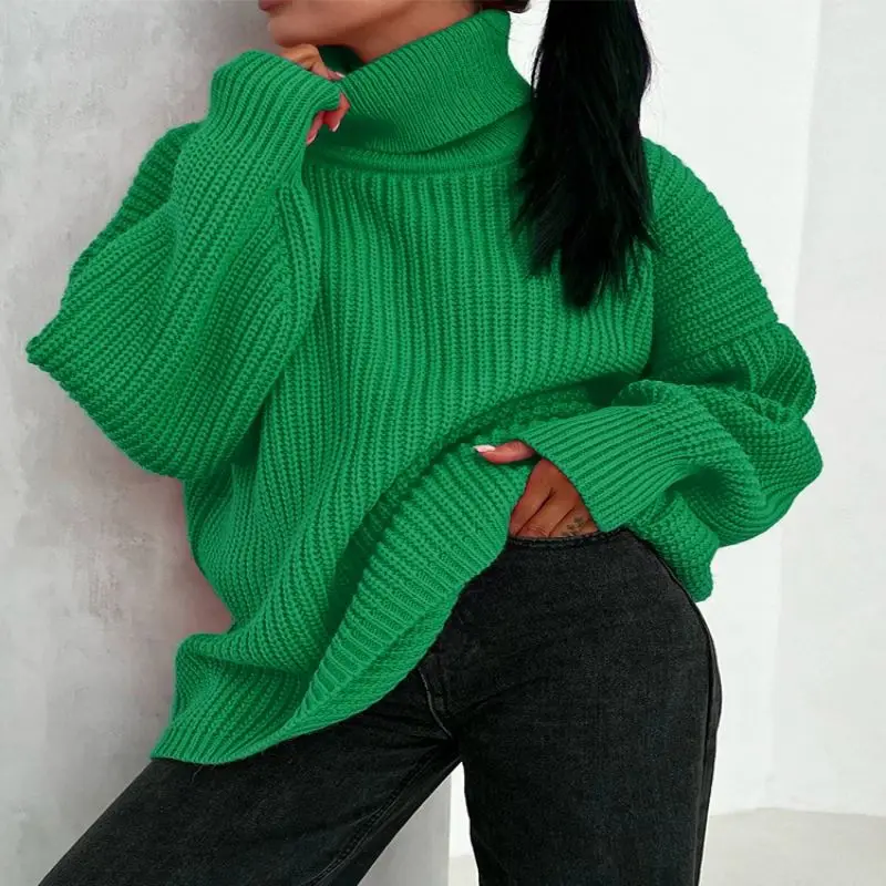 

Women Turtleneck Sweater Knit Pullover Ladies Solid Elegant Jumper Female Long Sleeve Top Casual Loose Knitwear Sueter Feminino