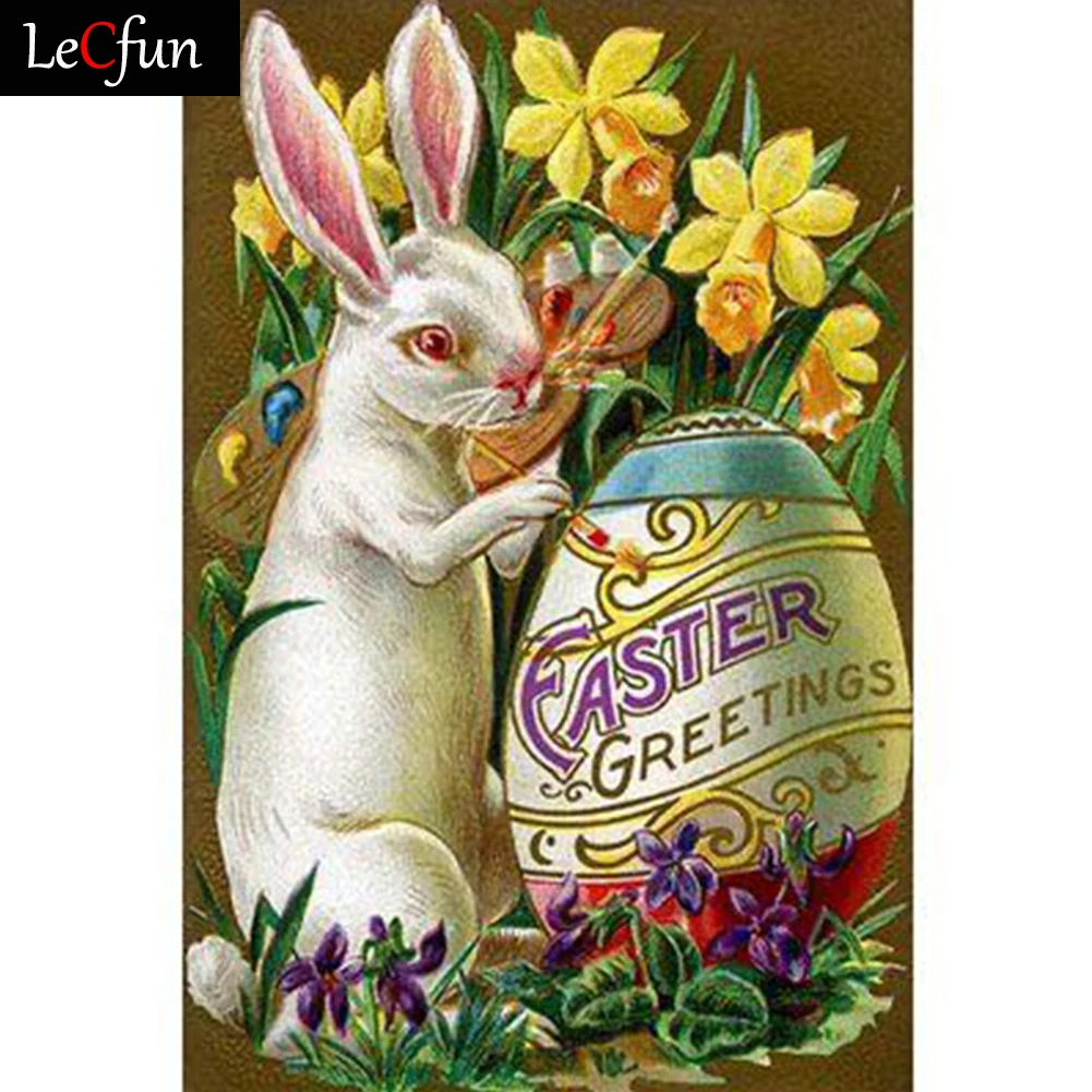 

Набор для алмазной живописи LeCfun, картина с пасхальными поздравлениями, кроликами и яйцом, 5D полное сверление, квадратный/круглый драгоценны...