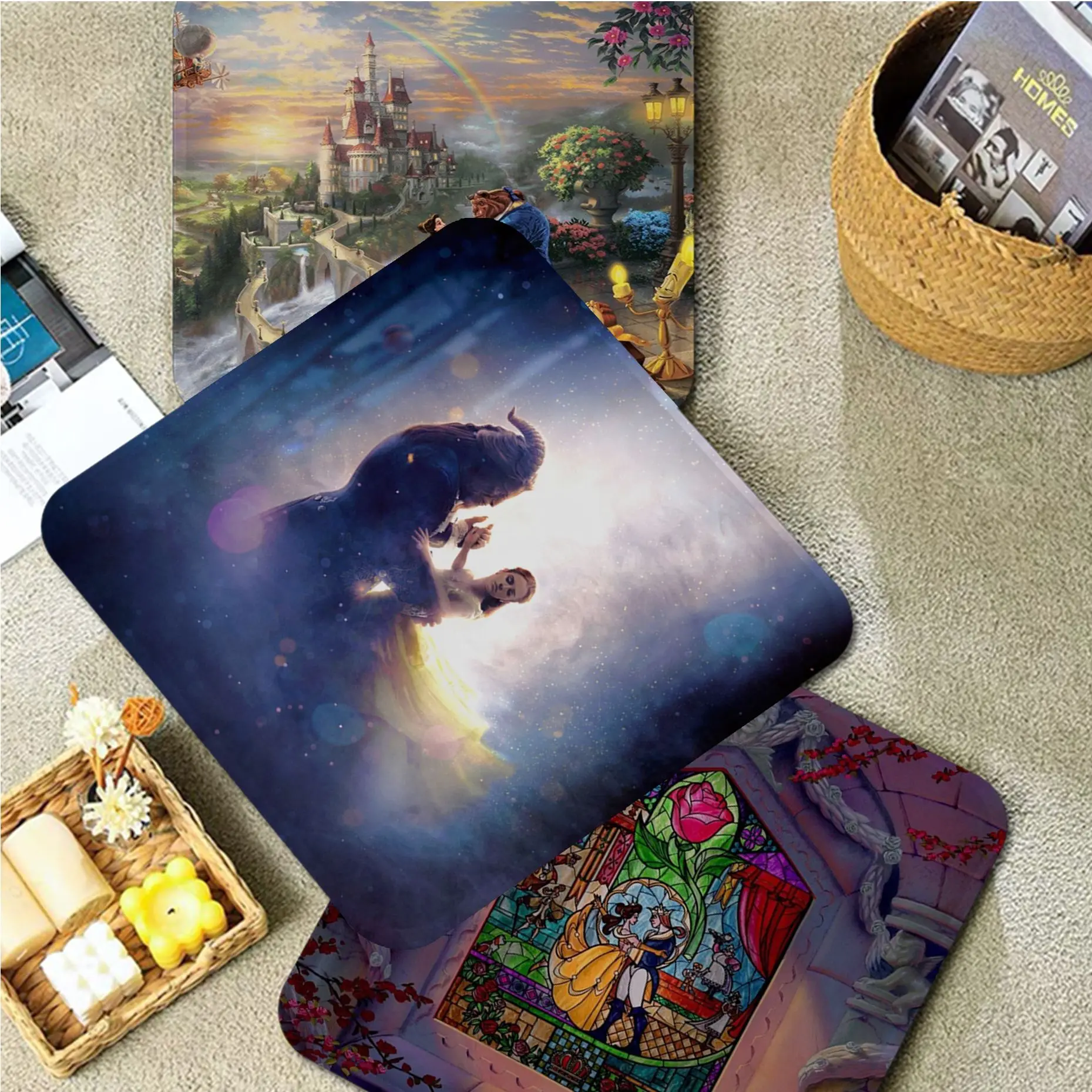 

Disney Beauty And The Beast Decorative Seat Cushion Office Dining Stool Pad Sponge Sofa Mat Non-Slip Buttocks Pad