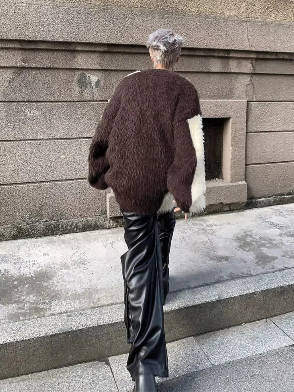 Осенне-зимний плюшевый контрастный лоскутный свитер из меха анти норки для