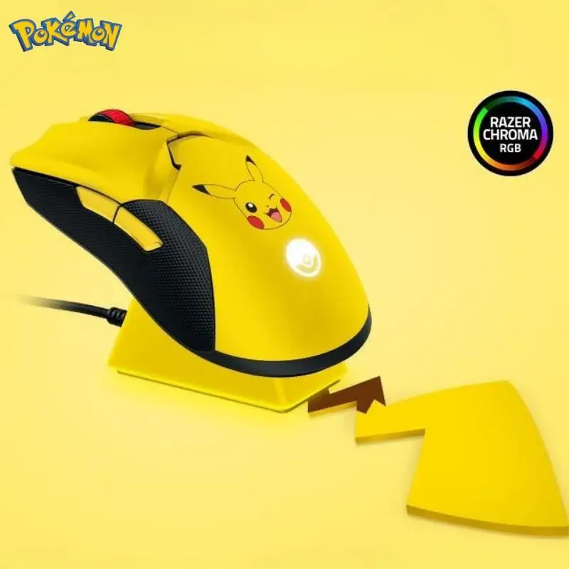 

Pokemon Pikachu Figure Wireless Game Mouse With Charging Base Rgb Application Kawaii Animation Derivatives Xmas Kid Gifts
