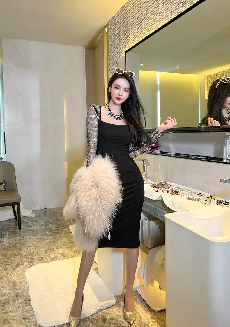 Весеннее новое женское платье в стиле Хепберн темпераментное сетчатое