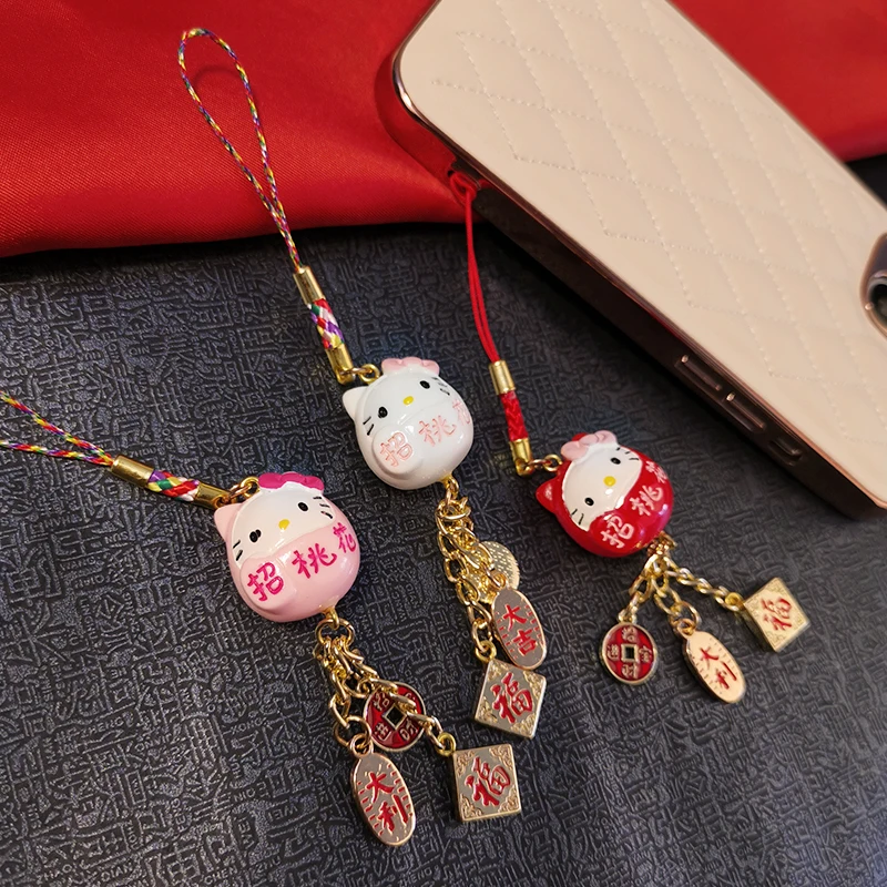 

Cute Lucky Cat Pendant Mobile Phone Lanyard Antique Pendant Short Pendant Key Anti-lost Hanging Chain Peach Blossom Pendant