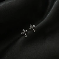 fmily minimalist cross stud earrings s925 sterling silver retro fashion temperament hip hop jewelry for girlfriend gifts