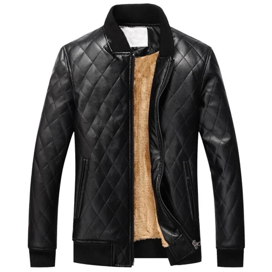 

High Quality Winter Jackets Men Leather Slim Outwear Bomber PU Motorcycle Fur Coat Dropshipping