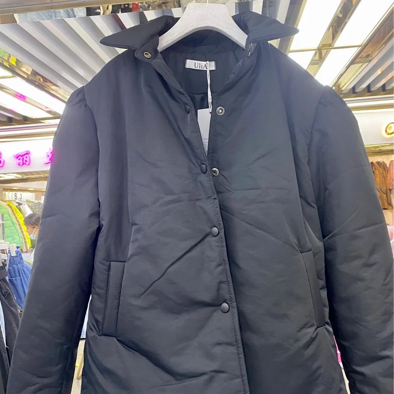 Autumn and Winter Puff Sleeve Waist Parka Coat Retro Lapel Tie Short Casual Bread Jacket Elegant Temperament Cotton Jacket