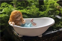 fashion amusing mini mermaid sleeping in bathtub statue figurine ornament home fairy garden decor