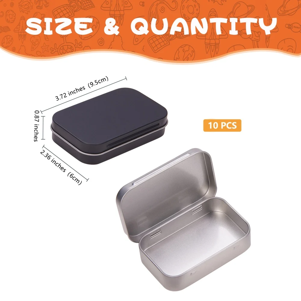 10Pcs Empty Metal Tins 9.5x6x2.2cm Rectangle Flip Storage Containers Jars Portable Jewelry Coin Candy Parts Crafts Packaging Can