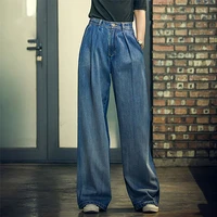 jeans womens wide leg jeans 2022 y2k streetwear high waist vintage trousers casual simple blue buttons straight denim long pant