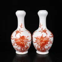 family ornaments qing dynasty qianlong year agate red fruitful pattern garlic bottle pair of home decoration