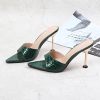 2022 women 9 5cm high heels mules slides female green heels slippers summer crystal serpentine sandals platform fetish red shoes