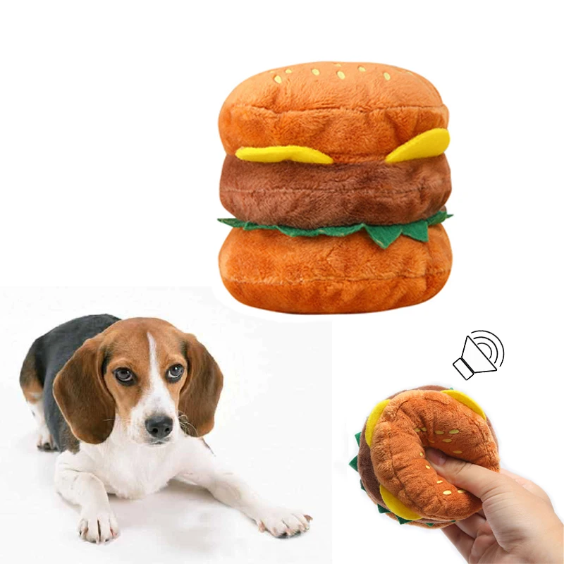 

Забавный гамбургер игрушка для собак пищащая плюшевая игрушка для собак звуковая игрушка забавная прочная жевательная игрушка для щенков молар аксессуары для всех пород собак