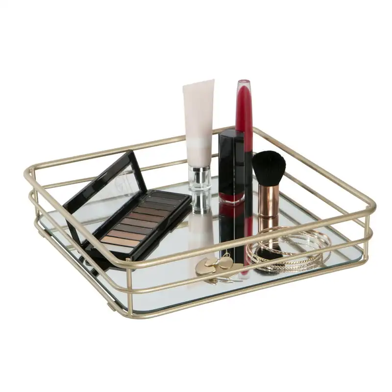 

Elegant Square 10" x 10" Satin Gold Mirrored Vanity Tray with a Luxurious Bottom Side.