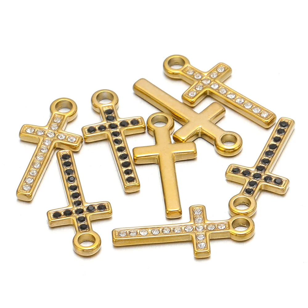 

5pcs Cross Pendant for Women Bracelet Necklace Making Bling Rhinestone Stainless steel Gold-Plate Jewelry Creation DIY Accessory