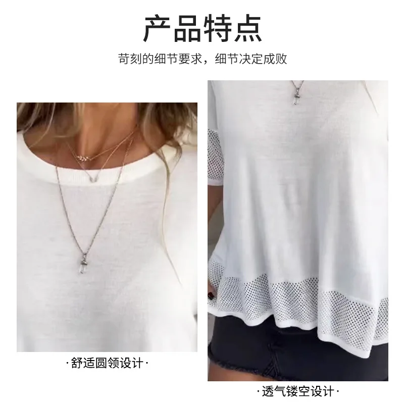 Фото 2026 Camisetas Mujer, новая женская футболка с круглым вырезом, вязаный топ с яркими однотонными карманами и короткими рукавами, летний пляжный отдых №4
