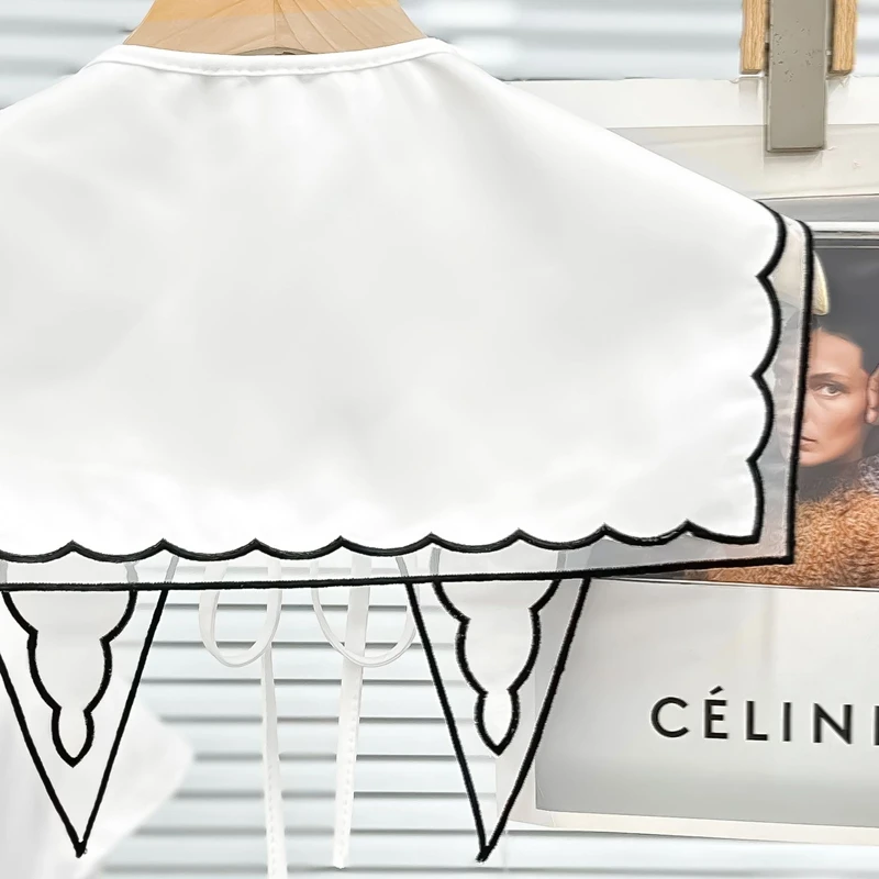 Модный белый черный воротник с вышивкой многослойный и сочетается юбкой