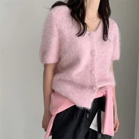 french shorts sleeves casual knitted pink sweater new women tops all match lady coats slim high street outwear cardigans chic
