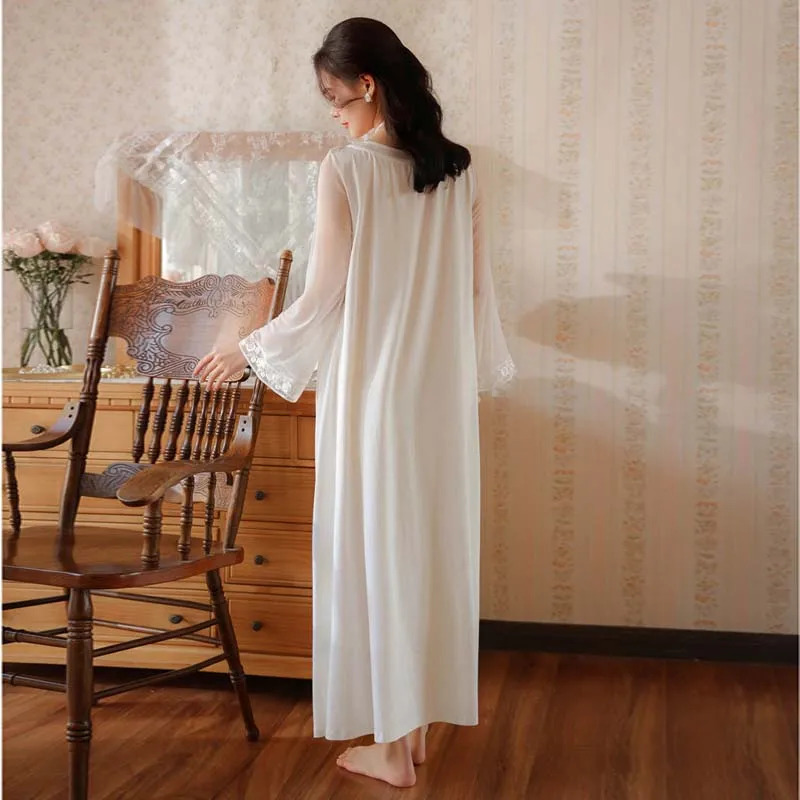 Roseheart Women Homewear White Pink Sexy Sleepwear Night Dress Lace Backless Nightwear Luxury Nightgown Female Gown Plus Size