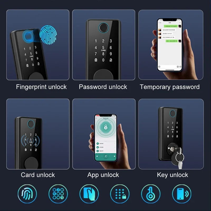 Фото Умный замок с засовом по отпечатку пальца с защелкой/датчиком двери TT Lock APP Пароль/карта/ключ разблокировки Электрический деревянный дверной замок Tuya №4