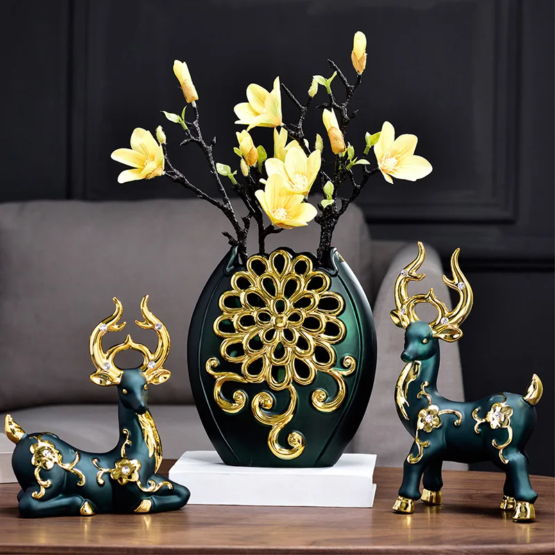 y nowoczesny wazon ceramiczny Lucky Deer sztuczne ozdoby kwiatowe strona główna salon pulpit umeblowanie rzemiosło figurki Fengshui dekoracja