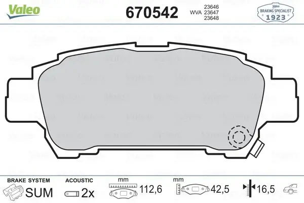 

670542 Задняя Тормозная колодка AVENSIS VERSO2,0 VVT I (VVT I)
