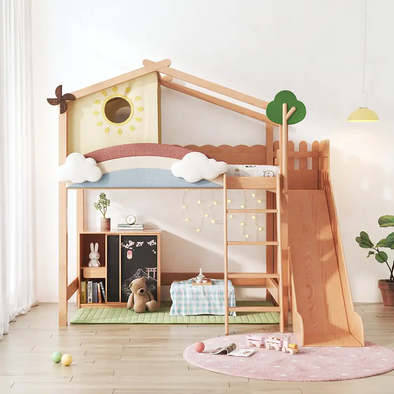 

Детская мебель для спальни, деревянный двухъярусный дизайн, детские кровати с рабочим столом, оптовая продажа, пол Монтессори для малышей