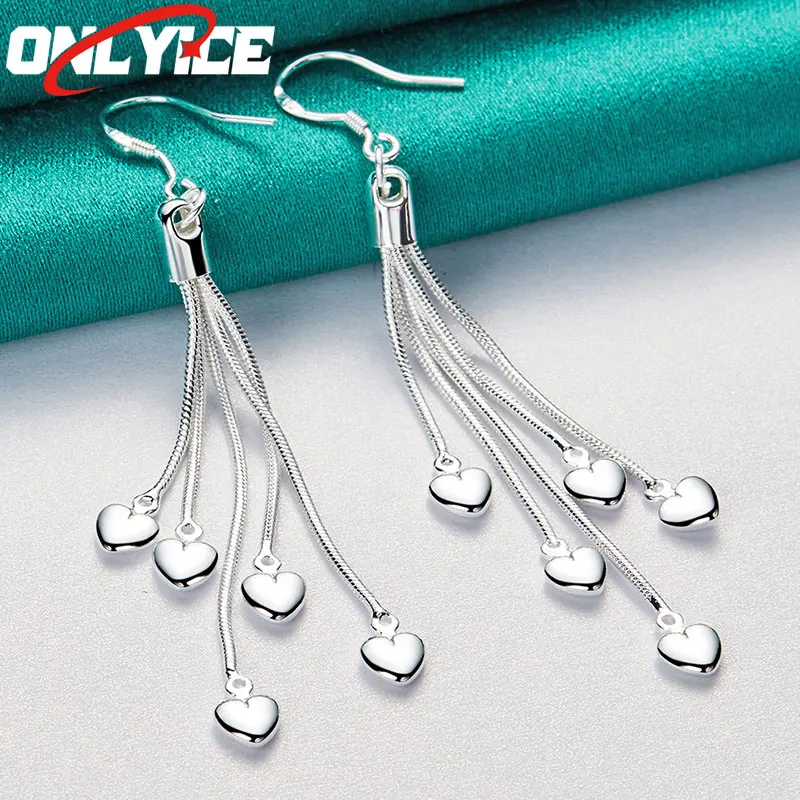 

925 Sterling Silver Heart Drop Earrings Women's Fashion Glamour Christmas Party Wedding Engagement Jewelry