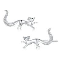925 sterling silver cute animal fox hypoallergenic ear cuffs hoop climber earrings birthday jewelry gifts for women teen girls
