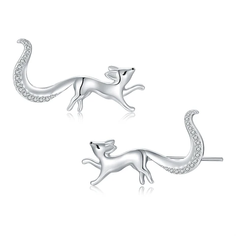 Гипоаллергенные серьги-кольца из серебра 925 пробы с изображением Милого Животного лисы для подростков