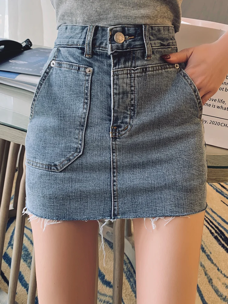 Женская джинсовая юбка с завышенной талией красная сетчатая трапециевидная