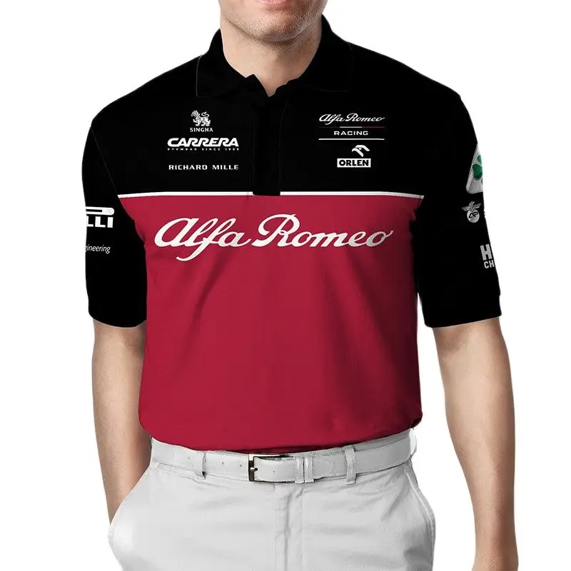 

2022 Camisa Polo Masculina Venda Quente F1 Fórmula Um Alfa Romeo Equipe 2019 Sauber Corrida Raikkonen Verão Camiseta