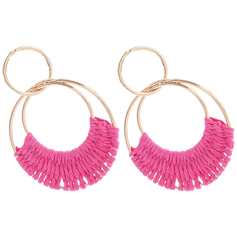 

Summer Jewelry Women Bohemian Earrings Beach Accessories Rattan Raffia Wrapped Hoop